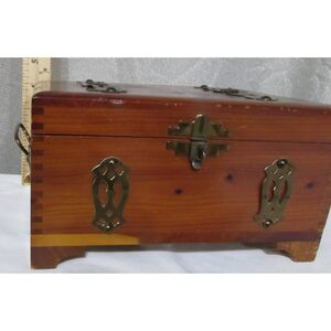 Vintage Wood Box Brass Hardware Shabby Chic Rustic jewelry trinket handles